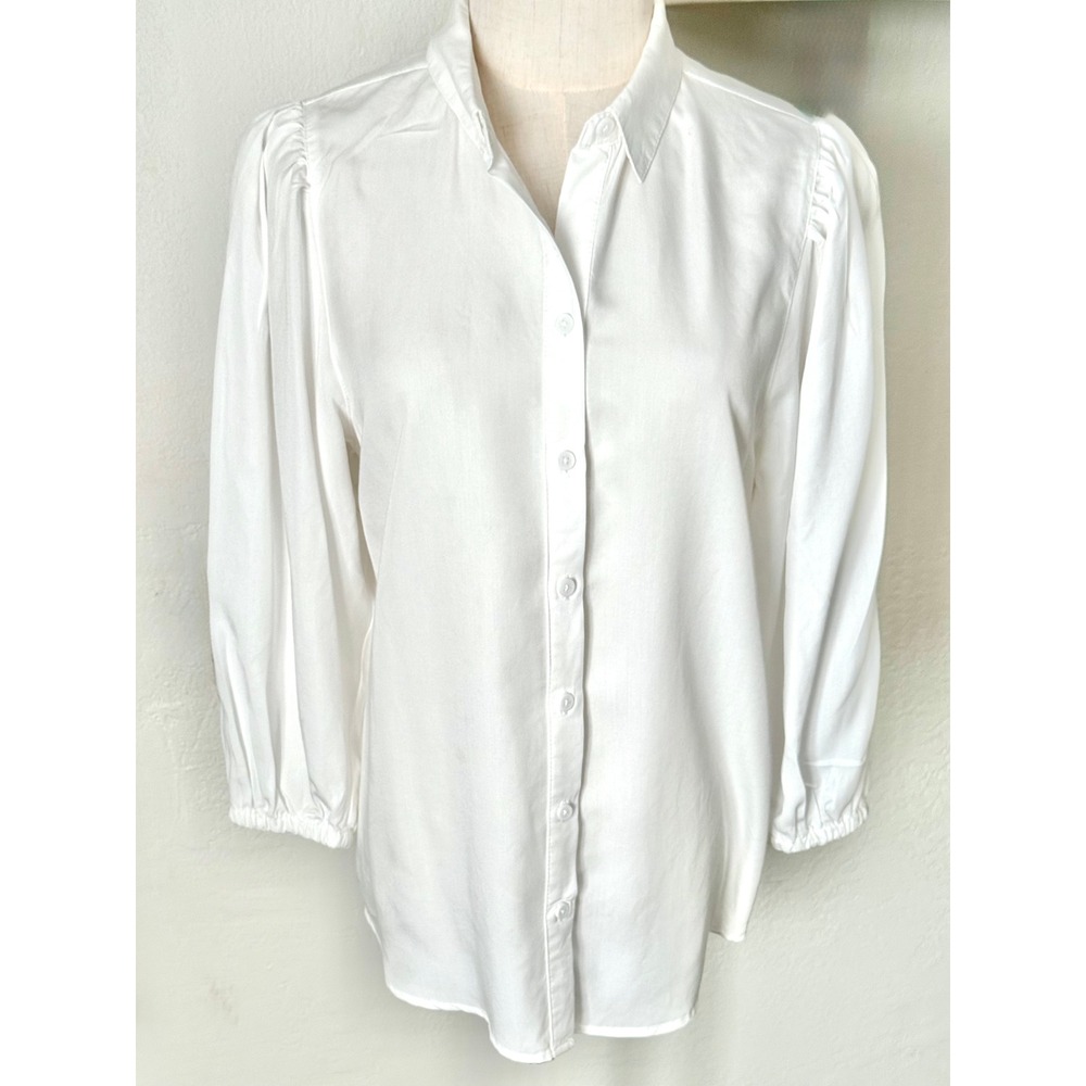 Beachlunchlounge‎ Button Down Women Medium White Puff Sleeve Soft Girl Blouse